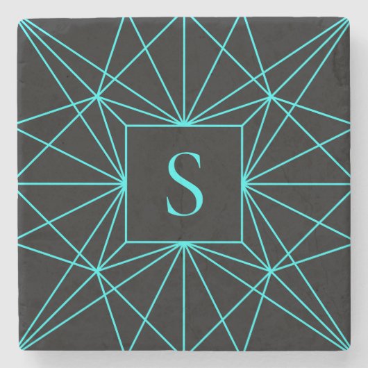 Initiaal monogram | Turquoise geometrisch ontwerp Stenen Onderzetter (Voorkant)