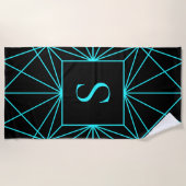 Initiaal monogram | Turquoise geometrisch ontwerp Strandlaken (Voorkant)