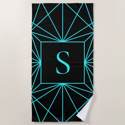 Initiaal monogram | Turquoise geometrisch ontwerp Strandlaken (Voorkant)