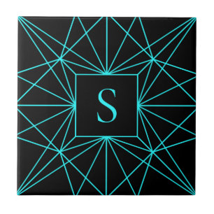 Initiaal monogram Turquoise geometrisch ontwerp Tegeltje