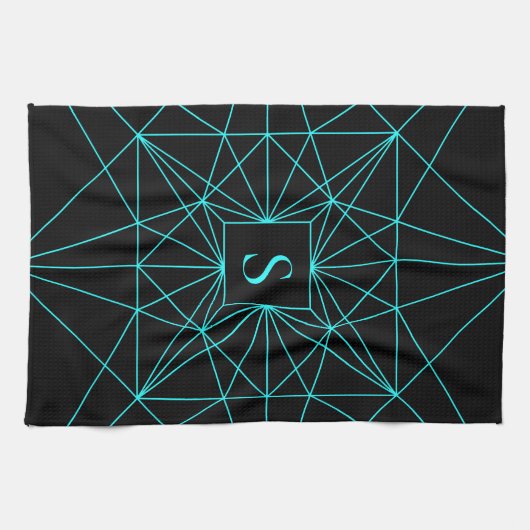 Initiaal monogram | Turquoise geometrisch ontwerp Theedoek (Horizontaal)