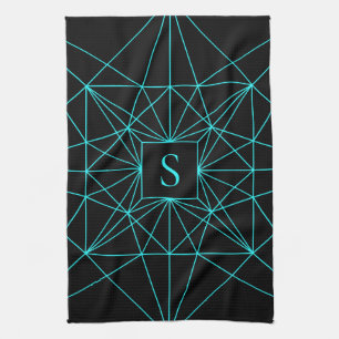 Initiaal monogram Turquoise geometrisch ontwerp Theedoek