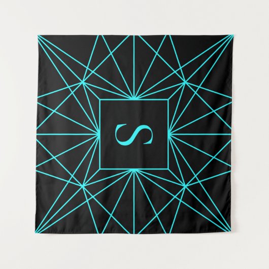 Initiaal monogram | Turquoise geometrisch ontwerp Wandkleed (Voorkant (horizontaal))