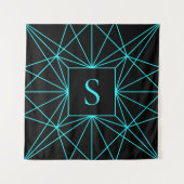 Initiaal monogram | Turquoise geometrisch ontwerp Wandkleed (Voorkant)