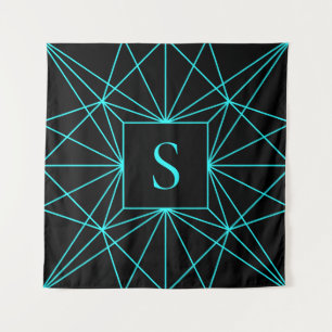 Initiaal monogram   Turquoise geometrisch ontwerp Wandkleed