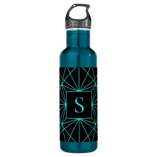 Initiaal monogram | Turquoise geometrisch ontwerp Waterfles (Voorkant)