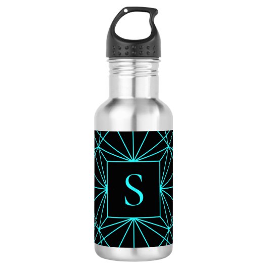 Initiaal monogram | Turquoise geometrisch ontwerp Waterfles (Voorkant)