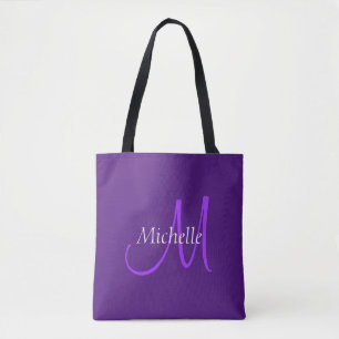 Initiaal Monogram Typografie Naam Koninklijk Paars Tote Bag