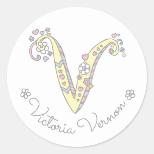 Initiaal monogram V aangepaste naam id naam sticke Ronde Sticker
