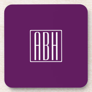Initiaal Monogram Wit Op Diep Paars Bier Onderzetter