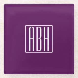 Initiaal Monogram Wit Op Diep Paars Glazen Onderzetter