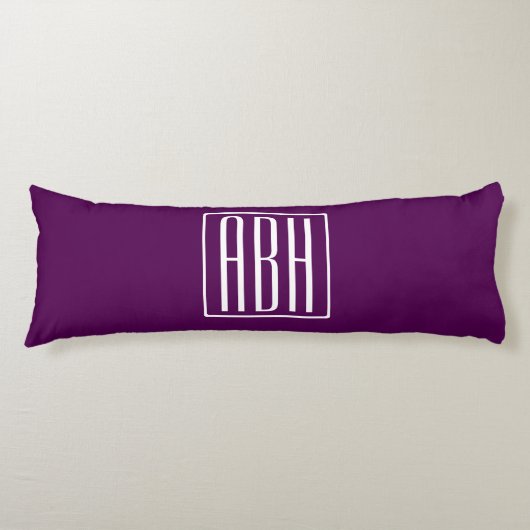 Initiaal Monogram | Wit Op Diep Paars Lichaamskussen (Voorkant)