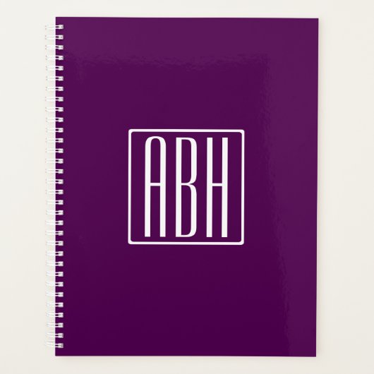 Initiaal Monogram | Wit Op Diep Paars Planner (Voorkant)