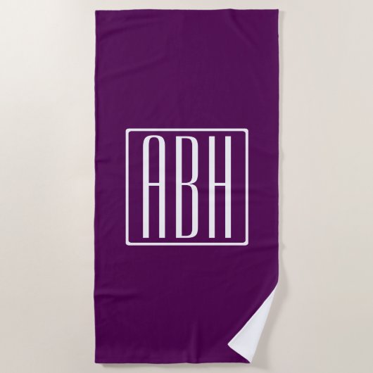 Initiaal Monogram | Wit Op Diep Paars Strandlaken (Voorkant)