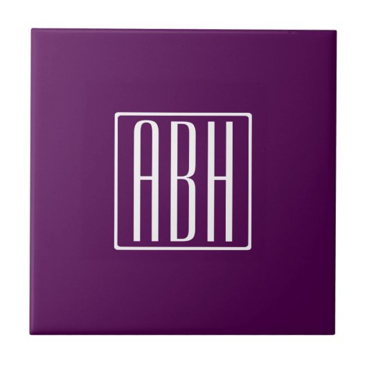 Initiaal Monogram | Wit Op Diep Paars Tegeltje (Voorkant)