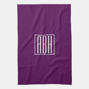 Initiaal Monogram   Wit Op Diep Paars Theedoek
