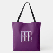 Initiaal Monogram | Wit Op Diep Paars Tote Bag (Achterkant)
