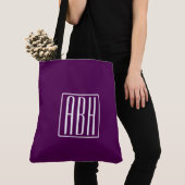 Initiaal Monogram | Wit Op Diep Paars Tote Bag (Dichtbij)