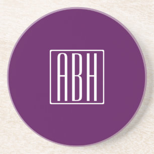 Initiaal Monogram Wit Op Diep Paars Zandsteen Onderzetter