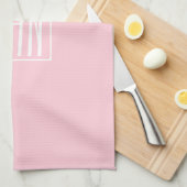 Initiaal Monogram | Wit Op Lichtroze Theedoek (Quarter Fold)