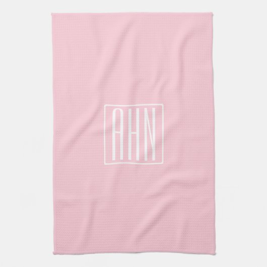 Initiaal Monogram | Wit Op Lichtroze Theedoek (Verticaal)