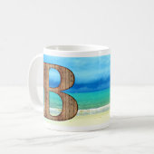 Initiaal Monogram Wooden Letter A Beach Ocean Scen Koffiemok (Voorkant links)