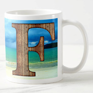 Initiaal Monogram Wooden Letter A Beach Ocean Scen Koffiemok