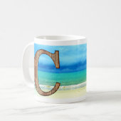 Initiaal Monogram Wooden Letter C Beach Ocean Scen Koffiemok (Voorkant links)