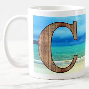 Initiaal Monogram Wooden Letter C Beach Ocean Scen Koffiemok
