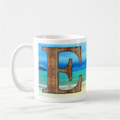 Initiaal Monogram Wooden Letter E Beach Ocean Scen Koffiemok (Links)
