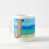 Initiaal Monogram Wooden Letter J Beach Ocean Scen Koffiemok (Voorkant links)