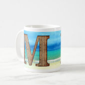Initiaal Monogram Wooden Letter M Beach Ocean Scen Koffiemok (Voorkant links)