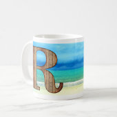 Initiaal Monogram Wooden Letter R Beach Ocean Scen Koffiemok (Voorkant links)