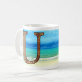 Initiaal Monogram Wooden Letter U Beach Ocean Scen Koffiemok (Voorkant links)