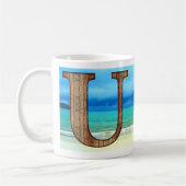 Initiaal Monogram Wooden Letter U Beach Ocean Scen Koffiemok (Links)