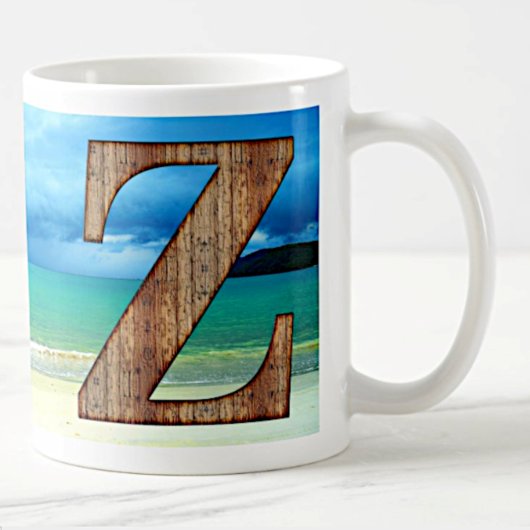 Initiaal Monogram Wooden Letter Z Beach Ocean Scen Koffiemok