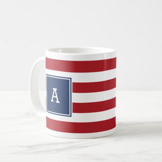 Initiaal monogram zeesnijpende mok rode marine (Voorkant links)