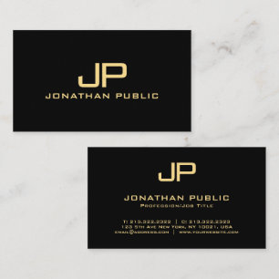 Initiaal Monogram Zwart & Goud Luxe Premium Linnen Visitekaartje
