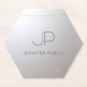 Initiaal Monogrammed Gold Silver Sjabloon Trendy Kartonnen Onderzetters (Voorkant)