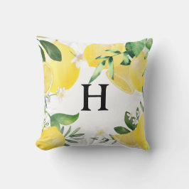 Initiaal Monogrammed Summer Lemon Garden Yellow Kussen