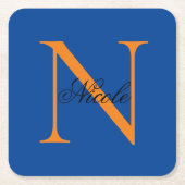 Initiaal Monogrammen Handgeschreven Naam Deep Blue Kartonnen Onderzetters (Voorkant)