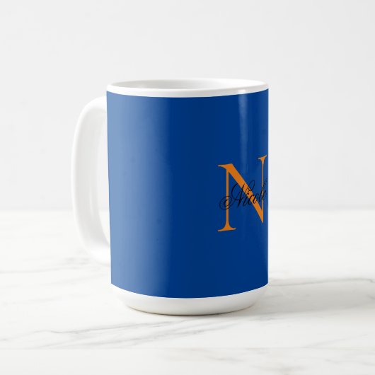 Initiaal Monogrammen Handgeschreven Naam Deep Blue Koffiemok (Voorkant links)