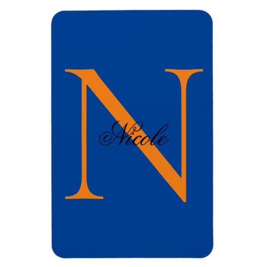 Initiaal Monogrammen Handgeschreven Naam Deep Blue Magneet (Verticaal)