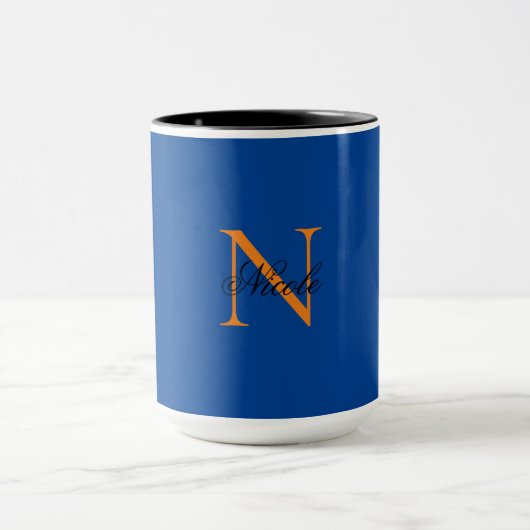 Initiaal Monogrammen Handgeschreven Naam Deep Blue Mok (Midden)