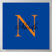 Initiaal Monogrammen Handgeschreven Naam Deep Blue Poster (Voorkant)