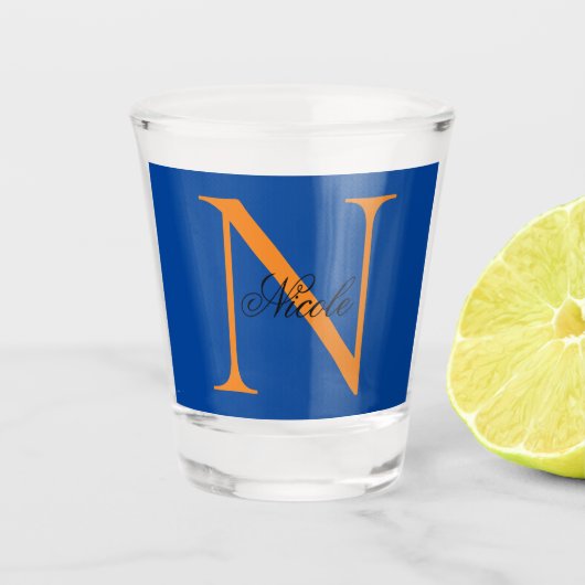 Initiaal Monogrammen Handgeschreven Naam Deep Blue Shot Glas (Voorkant)