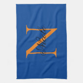 Initiaal Monogrammen Handgeschreven Naam Deep Blue Theedoek (Verticaal)