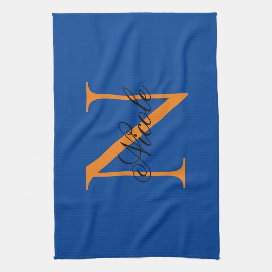 Initiaal Monogrammen Handgeschreven Naam Deep Blue Theedoek (Verticaal)