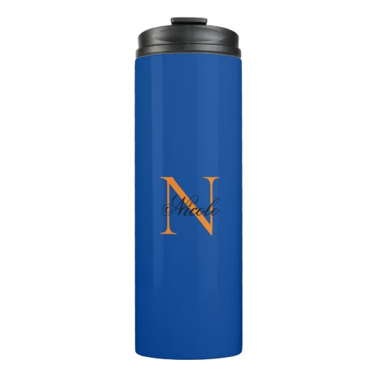 Initiaal Monogrammen Handgeschreven Naam Deep Blue Thermosbeker (Voorkant)