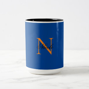 Initiaal Monogrammen Handgeschreven Naam Deep Blue Tweekleurige Koffiemok